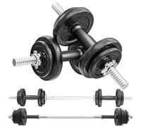 SPORTNOW Juego de Mancuernas Ajustables, 2 en 1, 20kg, Juego de Pesas con Barras Recta de Conexión y Mangos Antideslizantes, Pesas y Mancuernas para Hombres y Mujeres, Fitness, Gimnasio en Casa