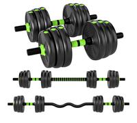 SPORTNOW Juego de Mancuernas Ajustables 20 kg 3 en 1 con Barras de Conexión y Mangos Antideslizantes para Gimnasio en Casa Verde