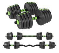 SPORTNOW Juego de Mancuernas Ajustables 3 en 1 30kg, Juego de Pesas con Barra de Conexión y Mango Antideslizante, Pesas y Mancuernas para Hombres y Mujeres, Ejercicio de Fitness, Casa Gimnasio verde