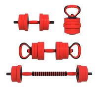 SPORTNOW Juego de Mancuernas Ajustables 4 en 1 20kg, Juego de Pesas como Kettlebell, Barra, Mancuernas o Soporte para Flexiones, Equipo de Fitness para Hombres y Mujeres, Casa Gimnasio, Rojo