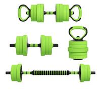 SPORTNOW Juego de Mancuernas Ajustables 4 en 1 20kg, Juego de Pesas como Kettlebell, Barra, Mancuernas o Soporte para Flexiones, Equipo de Fitness para Hombres y Mujeres, Casa Gimnasio, Verde