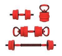 Sportnow juego de mancuernas ajustables 4 en 1 20kg, juego de pesas como kettlebell, barra, mancuernas o soporte para flexiones, equipo de fitness para hombres y mujeres, casa gimnasio, rojo