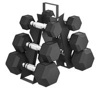 SPORTNOW Juego de Mancuernas de 6 Piezas 2 x2 kg 2 x5 kg 2 x8 kg Mancuernas Hexagonales con Revestimiento de Goma Antideslizante y Soporte de Almacenamiento para Entrenamiento en Casa Gimnasio Negro