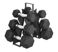 SPORTNOW Juego de Mancuernas de 6 Piezas 30 kg, Mancuernas Hexagonales 2x2kg, 2x5kg, 2x8kg, con Soporte de Almacenamiento y Mango Antideslizante para Entrenamiento en Casa Gimnasio, Negro