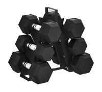 SPORTNOW Juego de Mancuernas de 6 Piezas 36 kg, Mancuernas Hexagonales 2x4kg, 2x6kg, 2x8kg, con Soporte de Almacenamiento y Mango Antideslizante para Entrenamiento en Casa Gimnasio, Negro