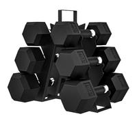 SPORTNOW Juego de Mancuernas de 6 Piezas 36 kg, Mancuernas Hexagonales 2x4kg, 2x6kg, 2x8kg, con Soporte Almacenamiento, Recubrimiento de Goma y Mango Antideslizante para Entrenamiento en Casa Gimnasio