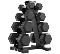 SPORTNOW Juego de Mancuernas de 8 Piezas 50 kg, Mancuernas Hexagonales 2x2kg, 2x5kg, 2x8kg, 2x10kg, con Soporte de Almacenamiento y Mango Antideslizante para Entrenamiento en Casa Gimnasio, Negro