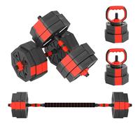SPORTNOW Juego de Pesas de Gimnasio 4 en 1 30kg Total de Plástico y Arena, Juego de Mancuernas Ajustable Utilizable como Kettlebell, Mancuerna, Barbell y Soporte para Flexiones, Rojo