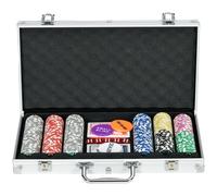 SPORTNOW Juego de Póker Profesional, Maletín de Póker de Aluminio con 300 Fichas de 11,5 g, 2 Barajas de Cartas, 5 Dados, Tapete y Botón de Crupier, para 7-8 Jugadores con Cerradura, Plateado