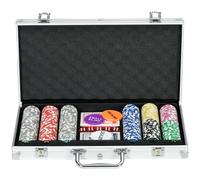 SPORTNOW Juego de Póker Profesional, Maletín de Póker de Aluminio con 300 Fichas de 11,5 g, 2 Barajas de Cartas, 5 Dados, Tapete y Botón de Crupier, para 7-8 Jugadores con Cerradura, Plateado