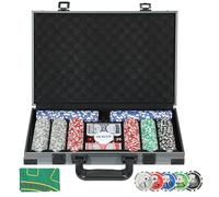 SPORTNOW Juego de Póker Profesional, Maletín de Póker con 400 Fichas de 11,5 g, 2 Barajas de Cartas, 5 Dados, Tapete y Botón de Crupier, para 9-10 Jugadores, Gris