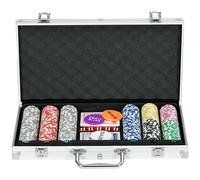 SPORTNOW Juego de Póker Profesional, Maletín de Póker de Aluminio con 300 Fichas de 11,5 g, 2 Barajas de Cartas, 5 Dados, Tapete y Botón de Crupier, para 7-8 Jugadores con Cerradura, Plateado