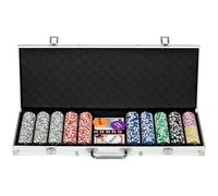 SPORTNOW Juego de Póker Profesional, Maletín de Póker de Aluminio con 500 Fichas de 11,5 g, 2 Barajas de Cartas, 5 Dados, Tapete y Botón de Crupier, para 9-10 Jugadores con Cerradura, Plateado
