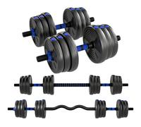 SPORTNOW Kit de Mancuernas Musculación Mancuernas Ajustables 25 kg 3 en 1, Set de Pesas Ajustables con Barra de Extensión Azul