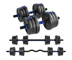 SPORTNOW Kit de Mancuernas Musculación Mancuernas Ajustables 25 kg 3 en 1, Set de Pesas Ajustables con Barra de Extensión Azul