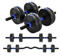 SPORTNOW Kit de pesas musculación pesas ajustables 15 kg 3 en 1, set de peso ajustable con barra de extensión negro