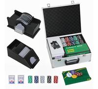 SPORTNOW Maletín de póquer con llave, juego de póquer con maletín, 300 fichas, 5 dados, botones de cartas, juego completo de póquer, juego de cartas de aluminio, para Texas Hold'em, Blackjack