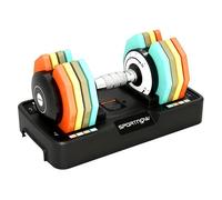 SPORTNOW Mancuerna Ajustable Octogonal 5 en 1, Pesas y Mancuernas Ajuste Rápido de 5 a 25 kg, con Base de Almacenamiento y Mango Antideslizante, Equipo de Entrenamiento para Gimnasio en Casa