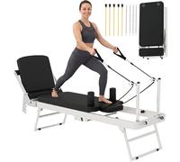SPORTNOW - Máquina de reformar pilates plegable, sistema híbrido de 4 resortes y 5 cuerdas, acero de alta estabilidad, silenciador, diseño ultracompacto de 103 cm para espacio pequeño, blanco