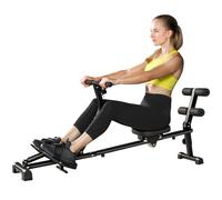 SPORTNOW Máquina de remo, máquina para sit-ups, ajustable en 12 niveles, equipo cardiovascular 2 en 1, pantalla LCD, acero, plástico, negro Aosom España