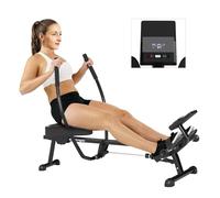 SPORTNOW Máquina de Remo para Casa, 12 Niveles de Resistencia Hidráulica, Máquina de Remo con Pantalla LCD, para Entrenaminto de Fitness, en Hogar Gimnasio, Carga 130 kg, Negro