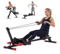 SPORTNOW Máquina de Remo Plegable 2 en 1 con Entrenador de Cintura Rojo | Máquina de Remo para Casa, Resistencia Ajustable, Pantalla LCD, Asiento Acolchado, Pedales Antideslizantes, Carga 120 kg