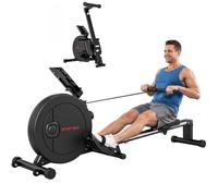 SPORTNOW Máquina de Remo Plegable Magnética con 16 Niveles de Resistencia Silenciosa, Compatible con Apps, Monitor LCD, Soporte para Móvil/Tablet, Raíl de Aluminio, Ruedas, Capacidad de 265 LB, Negro