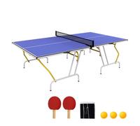 SPORTNOW Mesa de Ping-Pong Plegable Mesa de Tenis de Mesa Diseño Compacto con Red Reposapiés Ajustables y Marco de Acero para Interior y Exterior 274x152,5x76 cm Azul