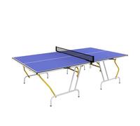 SPORTNOW Mesa de Ping-Pong Plegable Mesa de Tenis de Mesa Diseño Compacto con Red Reposapiés Ajustables y Marco de Acero para Interior y Exterior 274x152,5x76 cm Azul