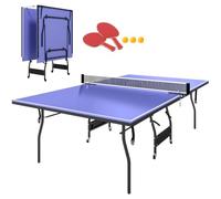 SPORTNOW Mesa de Ping-Pong Profesional Plegable Azul | Mesa de Tenis de Mesa, 4 Ruedas, Red, 2 Palas y 3 Pelotas, para Interior