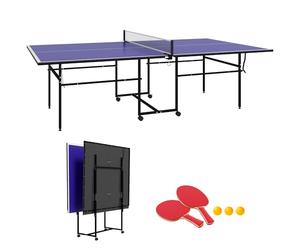 SPORTNOW Mesa de Ping-Pong Profesional Plegable Mesa de Tenis de Mesa con 4 Ruedas, Red, 2 Palas y 3 Pelotas para Interior y Exterior 274x152,5x75,5 cm Azul