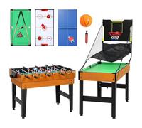 SPORTNOW Mesa Multijuegos 5 en 1 Adultos 134x108x144 cm Natural y Negro | Mesa de Juego con Futbolines, Billar, Ping-Pong, Hockey y Baloncesto, Diversión Familiar para Adultos y Niños