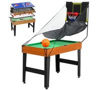 SPORTNOW Mesa Multijuegos 5 en 1, Mesa de Juego con Futbolines para Niños, Billar, Ping-Pong, Hockey y Baloncesto, Diversión Familiar para Adultos y Niños, 134x108x144 cm, Natural y Negro