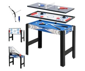 SPORTNOW Mesa multijuegos 5-en-1 Mini Billar Tenis Hockey Azul