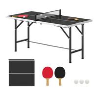 SPORTNOW Mini Mesa de Ping Pong Plegable 152x76x70 cm con Red Negro | 2 Raquetas y 3 Pelotas, Fácil de Transportar, Estable, Uso Interior y Exterior