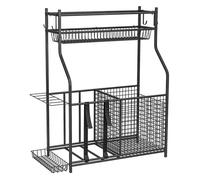 SPORTNOW Organizador de Equipos Deportivos, Almacenamiento de Bolas de Garaje con Cesta, Ganchos Extraibles y Bandas Elásticas, Soporte para Balones de Baloncesto, Fútbol, para Casa Gimnasio o Escuela