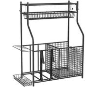 SPORTNOW Organizador de Equipos Deportivos con Cesta Ganchos Extraibles y Bandas Elásticas para Balones de Baloncesto y Fútbol