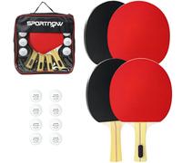 SPORTNOW Palas de Ping Pong, Juego de Tenis de Mesa Portátil, con 4 Raquetas de Ping Pong, 8 Pelotas y Estuche de Transporte, para Principiantes, Expertos, Interior y Exterior Rojo