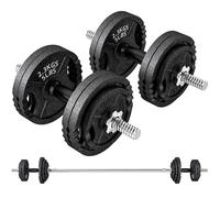 SPORTNOW Pesas para Gimnasio 2 en 1 de 42 kg con 14 Discos, Barra y Mancuernas, en Acero, 180x24x24 cm, Negro