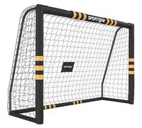 SPORTNOW Portería de Fútbol para Jardín 240x85x160 cm con Red Estructura Metálica Acolchada EPE y Piquetas Negro y Amarillo Aosom España