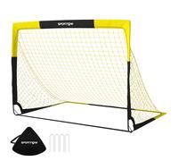 SPORTNOW Portería de Fútbol Pop-Up Plegable, 150x110x110 cm, Amarillo | Portería de Fútbol para Jardín con Red, Bolsa de Transporte, 4 Piquetas en U, Varillas de Fibra Vidrio