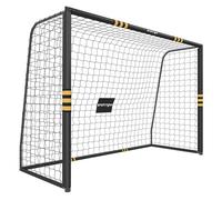 SPORTNOW Portería de Fútbol, con Red 300x120x200 cm Negro y Amarillo | Portería de Fútbol para Jardín, Piquetas de Suelo, Acolchado EPE, Estructura Metálica, Montaje Fácil, Interior y Exterior