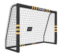 SPORTNOW Portería de Fútbol con Red 240x85x160 cm Negro y Amarillo | Para Jardín, Piquetas de Suelo, Acolchado EPE y Estructura Metálica, Montaje Fácil, para Interior y Exterior