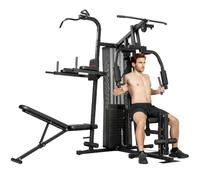 SPORTNOW Power Cage Todo-en-uno 69 kg Pila de Pesas | Sistema de polea multifuncional, estación home gym, banco de abdominales, banco ajustable, entrenamiento de cuerpo completo