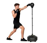SPORTNOW Punching Ball de Suelo para Adultos, Punching Ball de Suelo con Base rellenable y 6 ventosas, Altura Ajustable 145-180 cm, Speed Bag para Gimnasio en casa y Gimnasio, Negro