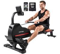 SPORTNOW - Remo de entrenamiento de piso con Bluetooth conectado Kinomap | 16 Niveles de Resistencia, Remo Magnético, Silencioso, Pantalla LCD, Deporte en el hogar, Pérdida de Peso, Rojo