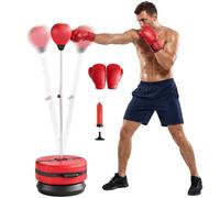 SPORTNOW Saco de Boxeo con Soporte, Altura Ajustable 125-145 cm | Con saco lastrado, speedball autoportante, guantes y bomba, para hogar