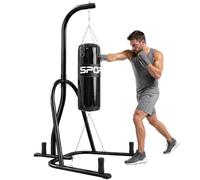 SPORTNOW Saco de Boxeo con Soporte para Adultos, Soporte Independiente con Saco y Almacenamiento para Discos, Ideal para Gimnasio en casa, MMA, Muay Thai y Fitness, Negro