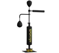 SPORTNOW Saco de boxeo vertical con dos pelotas de velocidad poste giratorio de boxeo ajustable en altura 84x36x140-205 cm Negro Aosom España