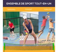 Sportnow Set Combinado 3 en 1 de Bádminton, Pickleball y Voleibol, Juegos Deportivos al Aire Libre con Red de Altura Ajustable de 107-155cm